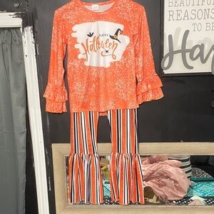 Orange Halloween Top and Striped Pants Set
